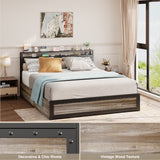 Full Bed Frame with 4 Storage Drawers and 2-Tier Headboard - Gray