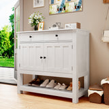 The Console Table with 2 Storage Cabinets and 2 Drawers for Living Room - White