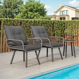 Asofer 3-PCS Outdoor Patio Furniture Set, Wicker Bistro Conversation Set with Cushion for Backyard, Poolside, Deck, Porch, Gray