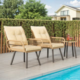 Asofer 3-PCS Outdoor Patio Furniture Set, Wicker Bistro Conversation Set with Cushion for Backyard, Poolside, Deck, Porch, Beige