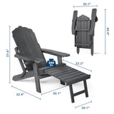 Asofer Adirondack Chair with Retractable Ottoman, Outdoor Folding Chair for Patio Garden Fire Pit, Gray