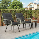 Asofer 3-PCS Outdoor Patio Furniture Set, Wicker Bistro Conversation Set with Cushion for Backyard, Poolside, Deck, Porch, Black