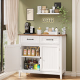 35.4" Kitchen Buffet Sideboard Cabinet, 2 Drawers Farmhouse Coffee Bar Storage Cabinet with Adjustable Shelf - White+Retro