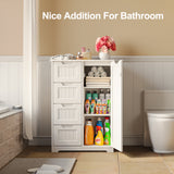 Bathroom Floor Cabinet with 4 Drawers, 1 Cupboard & 2-Shelves, for Bathroom, Freestanding - White