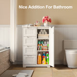 33.5 "H Wooden Bathroom Floor Cabinet, Side Storage Organizer Cabinet with 4 Drawers, 1 Cupboard & 2-Shelves MDF-White