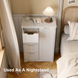 33.5 "H Wooden Bathroom Floor Cabinet, Side Storage Organizer Cabinet with 4 Drawers, 1 Cupboard & 2-Shelves MDF-White