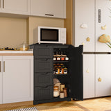 33.5 "L Wooden Bathroom Storage Cabinet with 4 Drawers, a Cupboard and Adjustable Dividers for Bathroom,Living room,and Bedroom - BLack