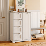 33.5 "H Wooden Bathroom Floor Cabinet, Side Storage Organizer Cabinet with 4 Drawers, 1 Cupboard & 2-Shelves MDF-White