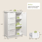 33.5 "H Wooden Bathroom Floor Cabinet, Side Storage Organizer Cabinet with 4 Drawers, 1 Cupboard & 2-Shelves MDF-White