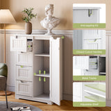 Bathroom Floor Cabinet with 4 Drawers, 1 Cupboard & 2-Shelves, for Bathroom, Freestanding - White