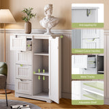 33.5 "H Wooden Bathroom Floor Cabinet, Side Storage Organizer Cabinet with 4 Drawers, 1 Cupboard & 2-Shelves MDF-White