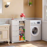 Bathroom Floor Cabinet with 4 Drawers, 1 Cupboard & 2-Shelves, for Bathroom, Freestanding - White