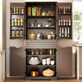 Pantry Cabinet Clearance, Lofka 64" Large Kitchen Storage Cabinet with Adjustable Shelves & Anti-Tip Design, 4 Doors, 12 Shelves, 1 Drawer, Dark Brown