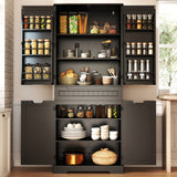 Pantry Cabinet Clearance, Lofka 64" Large Kitchen Storage Cabinet with Adjustable Shelves & Anti-Tip Design, 4 Doors, 12 Shelves, 1 Drawer, Black