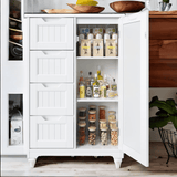 Pantry Cabinet Lofka 33" White Kitchen Pantry Storage Cabinet with 4 Drawers, 1 Door and 3 Shelves