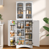 Storage Cabinet, Lofka 64" Tall Kitchen Pantry Storage Cabinet with Frosted Glass Doors and 14 Shelves