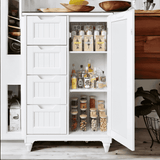 Pantry Storage Cabinet, Lofka 33" White Wood Kitchen Pantry Storage Cabinet with 4 Drawers, 1 Door and 3 Shelves for Dining Room|Bedroom