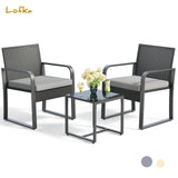 Patio Chairs Set, Patio Furniture Set Clearance with Glass Coffee Table and PE Rattan for Balcony, Porch, Yard and Bistro, Gray Cushion