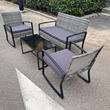 Patio Furniture Set for 4,Lofka 4 Pieces Patio Comversation Set with Outdoor Rocking Chairs,Rattan Loveseat,Glass Bistro Coffee Table,Removable Cushion for Backyard Balcony Lawn Pool,Gray