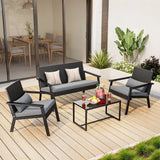 Patio Furniture Set 4 Pieces , Lofka Outdoor Rattan Conversation Set with Glass Coffee Table for Balcony, Garden, Backyard, Porch (Grey Cushion)