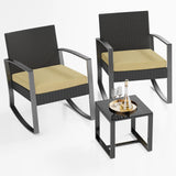 Patio Furniture Set Clearance, 3 Pieces Rocking Wicker Chair with Soft Cushion and Glass Coffee Table, for Garden, Balcony, Backyard, Beige