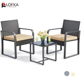 Lofka Patio Table and Chairs Set, Rattan Outdoor Furniture Set for Backyard & Porch, Beige Cushion