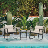 Patio Furniture Set Clearance Lofka 3 Pieces Patio Wicker Rocking Chairs Set with Glass Coffee Table, Porch Furniture Set for Outdoor, Yellow Cushion