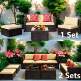 Patio Furniture Set for 4, Lofka 5 Piece Outdoor Sectional Furniture Chair Set with Cushions and Tea Glass Table, Beige