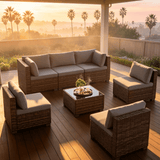 Lofka 7-Piece Outdoor Patio Furniture Set, Wicker Patio Conversation Set with All Weather Construction and Coffee Table for Backyard and Front Porch, Gray