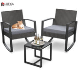 Lofka 3 Pieces Patio Bistro Chairs Set Outdoor Patio Furniture Sets with a Coffee Table, for Patio, Garden and Bistro, Blue Cushion