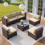 Patio Furniture Set, Lofka Rattan Outdoor Sectional Furniture Set for Patio, Patio Conversation Set for Garden, Poolside (Grey)
