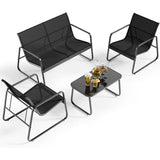 Patio Furniture Sets 4 Pieces,Lofka Outdoor Furniture with 1 Double Chair,2 Single Chairs,1 Metal Coffee Table for Lawn,Black