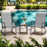 Patio Rocking Chairs Set Clearance, Lofka Outdoor High Back Metal Chairs Set for 2 with Table, Cool Textile Fabric and Heavy-duty Metal Frame, Gray