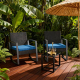 Patio Furniture Set, 3 Pieces Outdoor Porch Furniture Set with Rocking Chairs and Glass Table for Balcony & Garden, Blue Cushion