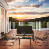 Outdoor Sectional Furniture Set Clearance, Lofka 4-Piece Rattan Patio Furniture with Cushions and Glass Coffee Table for Backyard, Poolside, Porch - Grey