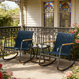 3-Piece Patio Bistro Set, Outdoor Furniture Set with Coffee Table & Wood Handrail, Blue