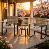 Lofka 3 Pieces Patio Furniture Set with Rocking Chairs Set and Tempered Glass Table for Balcony/Porch/Outdoor, Light Gray