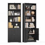 Lofka 71" 6-Shelf Tall Bookcase and Bookshelf with 2 Doors, Black