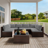 Noelse Outdoor Patio Furniture Set, 7 Pieces Wicker Sectional Furniture Set with Coffee Table for Backyard, Gray