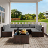 7-Piece Modular Outdoor Sectional Wicker Patio Conversation Set with 2 Pillows, Coffee Table for Garden, Yard, Patio - Gray