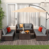 Noelse Outdoor Patio Furniture Set, 7 Pieces Wicker Sectional Furniture Set with Coffee Table for Backyard, Gray