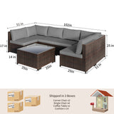 7-Piece Modular Outdoor Sectional Wicker Patio Conversation Set with 2 Pillows, Coffee Table for Garden, Yard, Patio - Gray