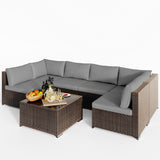 Noelse Outdoor Patio Furniture Set, 7 Pieces Wicker Sectional Furniture Set with Coffee Table for Backyard, Gray