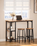Noelse 3 Piece Bar Table Set for 2, Bar Table with Stools and 2 Storage Shelves, with Glass Rack, Small Kitchen Table for Dining Room, Living Room, Rustic Brown