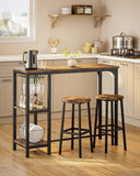 Noelse 3 Piece Bar Table Set for 2, Bar Table with Stools and 2 Storage Shelves, with Glass Rack, Small Kitchen Table for Dining Room, Living Room, Rustic Brown