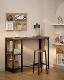 Noelse 3 Piece Bar Table Set for 2, Bar Table with Stools and 2 Storage Shelves, with Glass Rack, Small Kitchen Table for Dining Room, Living Room, Rustic Brown