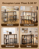 Noelse 3 Piece Bar Table Set for 2, Bar Table with Stools and 2 Storage Shelves, with Glass Rack, Small Kitchen Table for Dining Room, Living Room, Rustic Brown