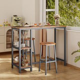 Noelse 3 Piece Bar Table Set for 2, Bar Table with Stools and 2 Storage Shelves, with Glass Rack, Small Kitchen Table for Dining Room, Living Room, Rustic Brown