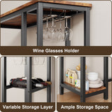 Noelse 3 Piece Bar Table Set for 2, Bar Table with Stools and 2 Storage Shelves, with Glass Rack, Small Kitchen Table for Dining Room, Living Room, Rustic Brown