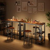 Noelse 3 Piece Bar Table Set for 2, Bar Table with Stools and 2 Storage Shelves, with Glass Rack, Small Kitchen Table for Dining Room, Living Room, Rustic Brown
